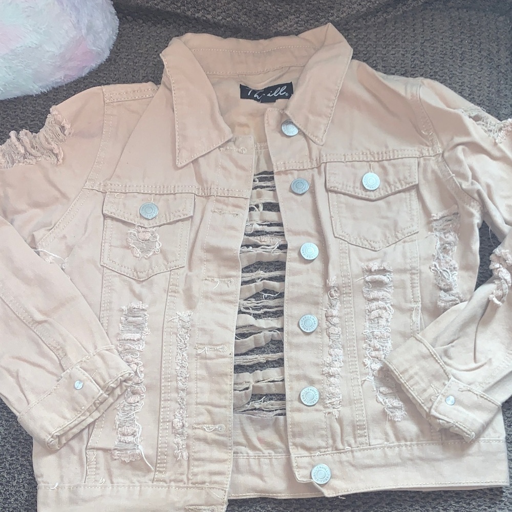 Thrill Distressed Pale tan Denim Jacket
